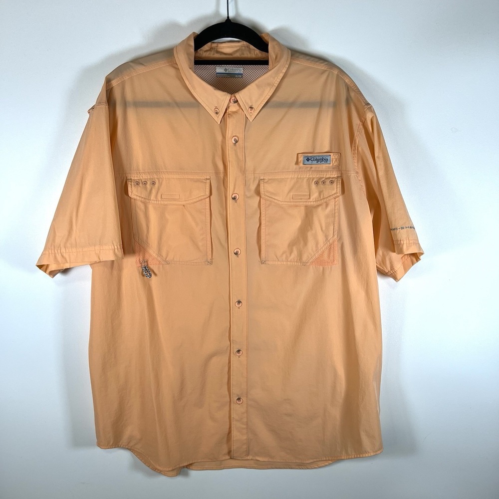 Columbia Sportswear‎ PFG Shirt Mens XL Orange Vented Fishing Sportsman Angler
